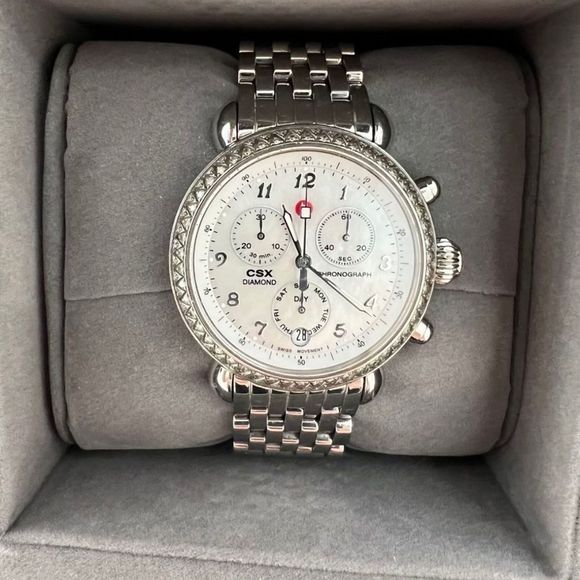 MICHELE CSX Women's Chronograph Watch With Diamond Bezel - Picture 1 of 4